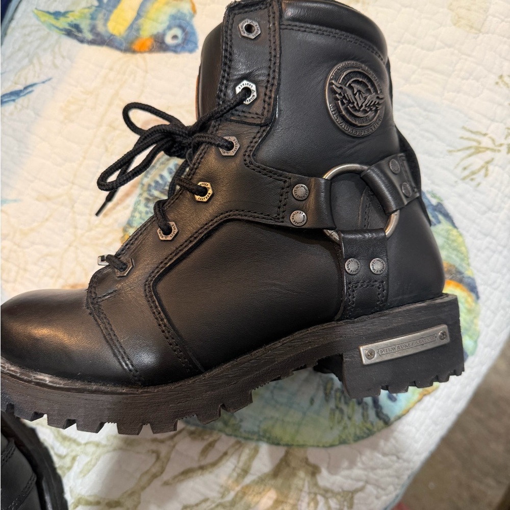 Black Leather Boot with Orange Tread Accents